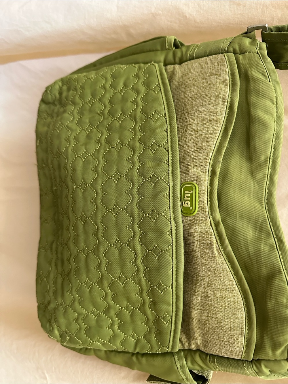 Lug Olive Green Quilted Crossbody Shoulder Bag Adjustable Strap Multi Pocket